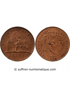 BELGIQUE, LEOPOLD II - 2 CENTIMES, LEGENDE EN FRANCAIS, 1876