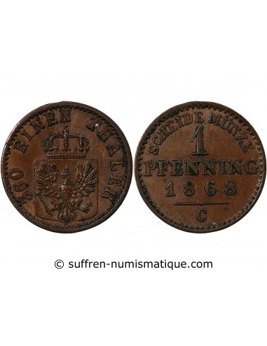Allemagne Guillaume Ier de Prusse 1 pfennig Cuivre 1868 Francfort (C)