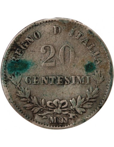 Italie Victor Emmanuel II 20 Centesimi Argent 1863 M Milan