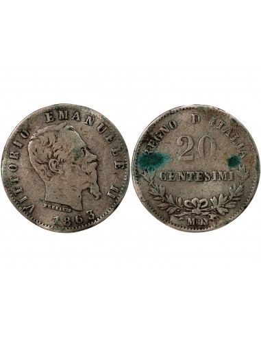 Italie Victor Emmanuel II 20 Centesimi Argent 1863 M Milan