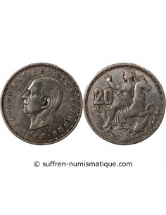 Grèce Paul Ier 20 drachmai Argent 1960 Londres