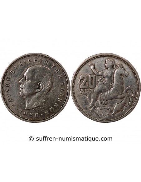 Grèce Paul Ier 20 drachmai Argent 1960 Londres