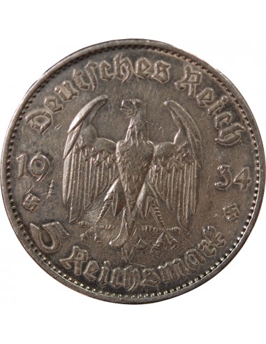 ALLEMAGNE, IIIe REICH - 5 MARK ARGENT EGLISE DE POTSDAM, TYPE 1 1934 A BERLIN