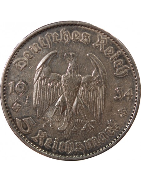 ALLEMAGNE, IIIe REICH - 5 MARK ARGENT EGLISE DE POTSDAM, TYPE 1 1934 A BERLIN