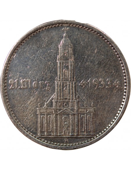 ALLEMAGNE, IIIe REICH - 5 MARK ARGENT EGLISE DE POTSDAM, TYPE 1 1934 A BERLIN