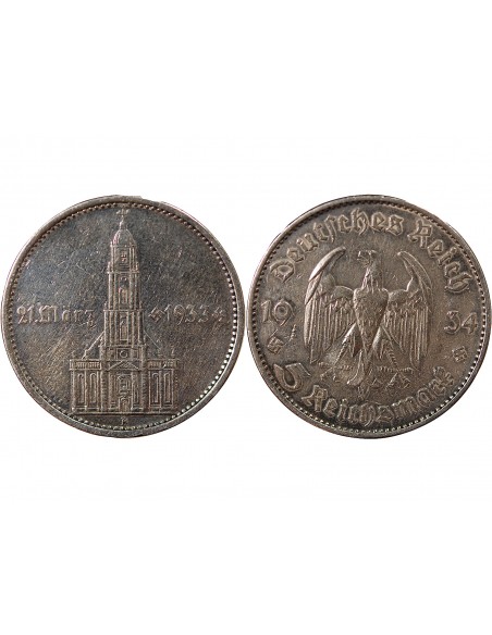 ALLEMAGNE, IIIe REICH - 5 MARK ARGENT EGLISE DE POTSDAM, TYPE 1 1934 A BERLIN