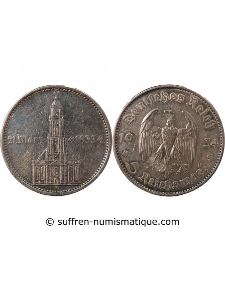 ALLEMAGNE, IIIe REICH - 5 MARK ARGENT EGLISE DE POTSDAM, TYPE 1 1934 A BERLIN
