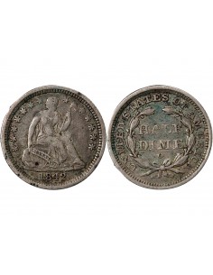 ETATS UNIS - HALF DIME SEATED LIBERTY ARGENT 1842 O NOUVELLE-ORLEANS 2