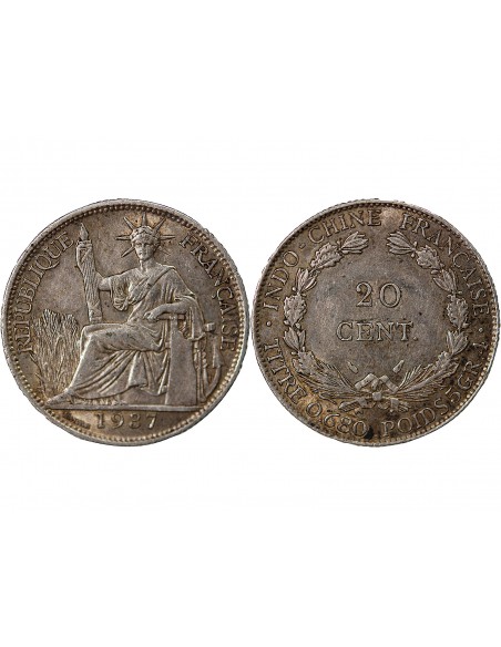 Indo-Chine Fr. 20 Centimes Argent 1937 A Paris