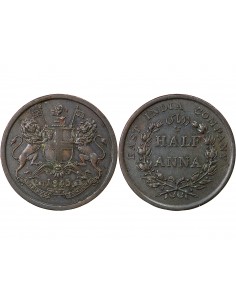 INDE, COMPAGNIE DES INDES ORIENTALES - 1/2 ANNA 1845 CALCUTTA 2