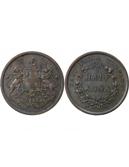 INDE, COMPAGNIE DES INDES ORIENTALES - 1/2 ANNA 1845 CALCUTTA