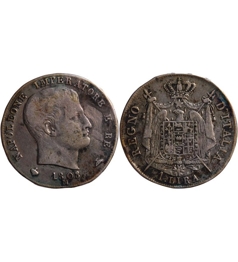 ITALIE, NAPOLEON - 1 LIRA ARGENT 1808 M MILAN﻿