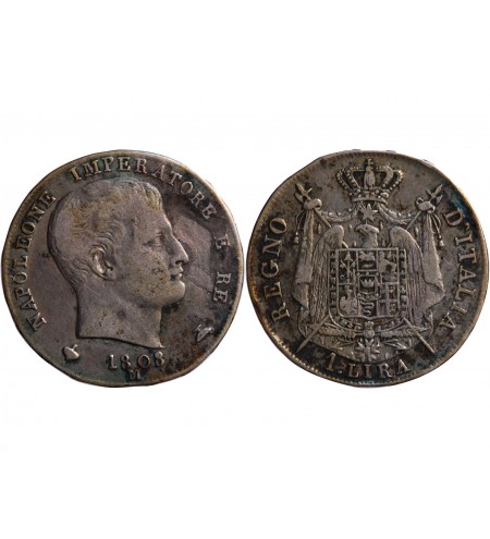 ITALIE, NAPOLEON - 1 LIRA ARGENT 1808 M MILAN﻿