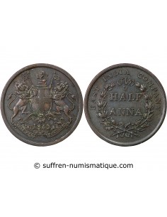 INDE, COMPAGNIE DES INDES ORIENTALES - 1/2 ANNA 1845 CALCUTTA