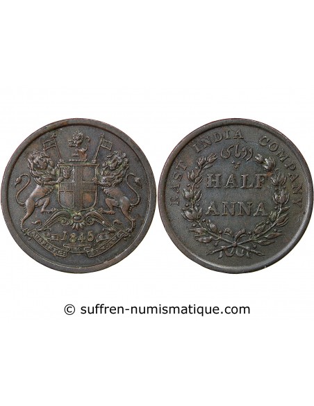 INDE, COMPAGNIE DES INDES ORIENTALES - 1/2 ANNA 1845 CALCUTTA