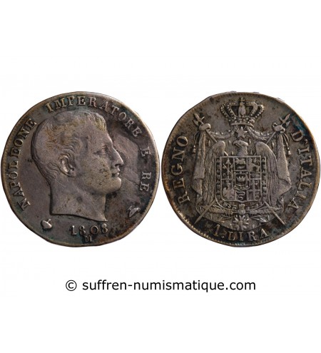 ITALIE, NAPOLEON - 1 LIRA ARGENT 1808 M MILAN﻿