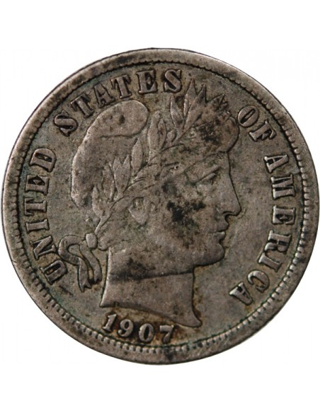 ETATS UNIS - BARBER DIME 1907 PHILADELPHIE
