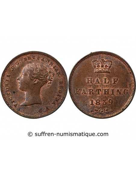 Grande Bretagne Victoria, Reine 1/2 farthing Cuivre 1839 Londres