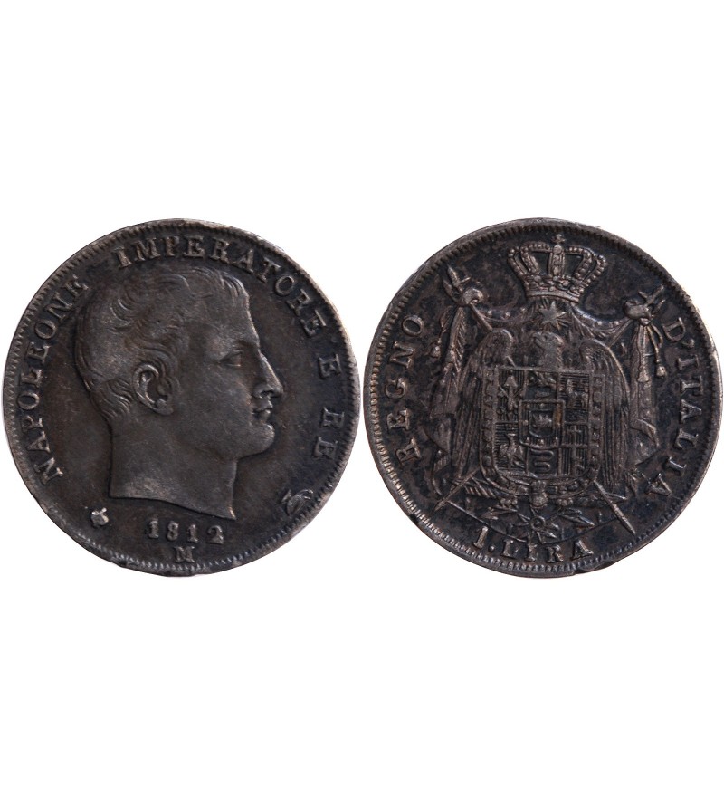ITALIE, NAPOLEON - 1 LIRA ARGENT 1812 M MILAN