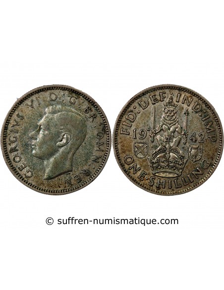 Grande Bretagne George VI, Roi d'Angleterre, Empereur des Indes 1 shilling Argent 1942