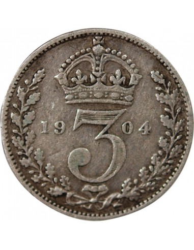 Grande Bretagne Edouard VII, Roi de Grande Bretagne, Empereur des Indes 3 pence Argent 1904