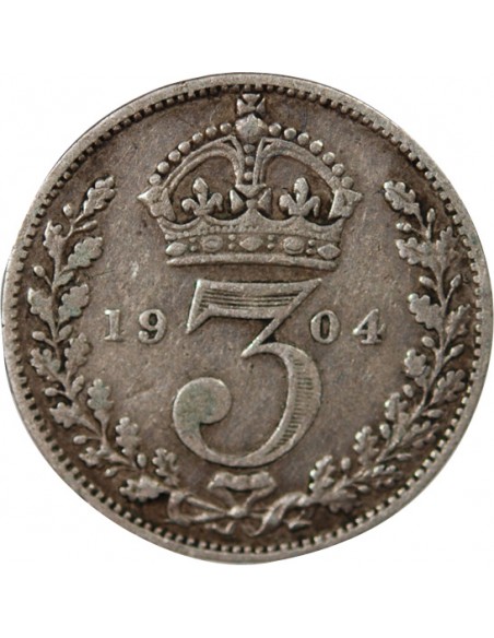 Grande Bretagne Edouard VII, Roi de Grande Bretagne, Empereur des Indes 3 pence Argent 1904