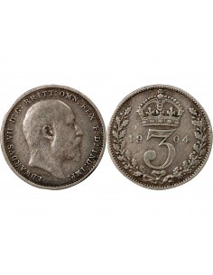 Grande Bretagne Edouard VII, Roi de Grande Bretagne, Empereur des Indes 3 pence Argent 1904 2