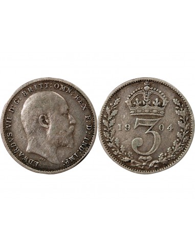 Grande Bretagne Edouard VII, Roi de Grande Bretagne, Empereur des Indes 3 pence Argent 1904