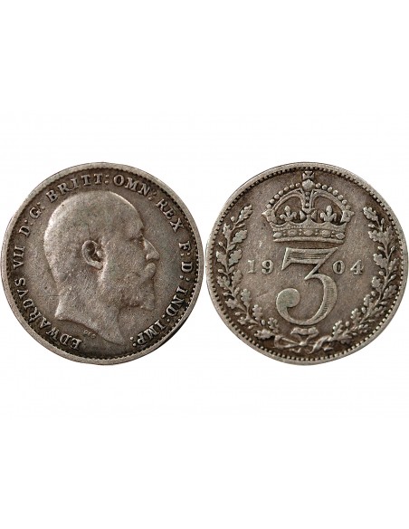Grande Bretagne Edouard VII, Roi de Grande Bretagne, Empereur des Indes 3 pence Argent 1904
