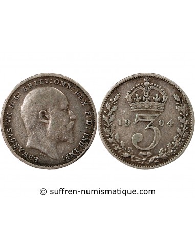 Grande Bretagne Edouard VII, Roi de Grande Bretagne, Empereur des Indes 3 pence Argent 1904