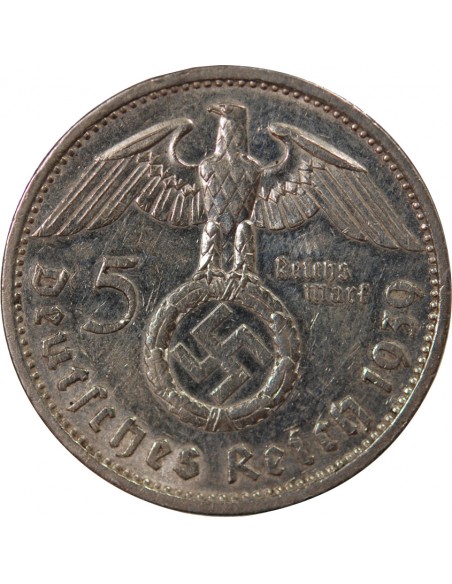 ALLEMAGNE, IIIe REICH - 5 MARK ARGENT PAUL VON HINDENBURG 1939 A BERLIN