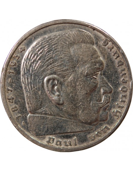 ALLEMAGNE, IIIe REICH - 5 MARK ARGENT PAUL VON HINDENBURG 1939 A BERLIN