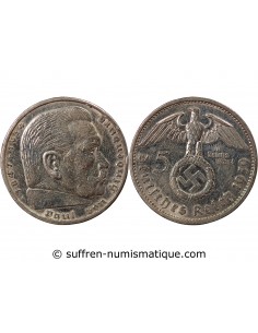 ALLEMAGNE, IIIe REICH - 5 MARK ARGENT PAUL VON HINDENBURG 1939 A BERLIN