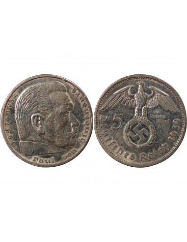 ALLEMAGNE, IIIe REICH - 5 MARK ARGENT PAUL VON HINDENBURG 1939 A BERLIN