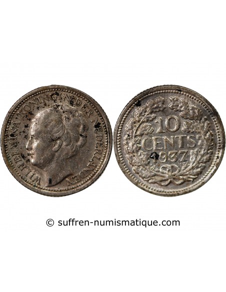 Pays-Bas Wilhelmina I 10 cents Argent 1937
