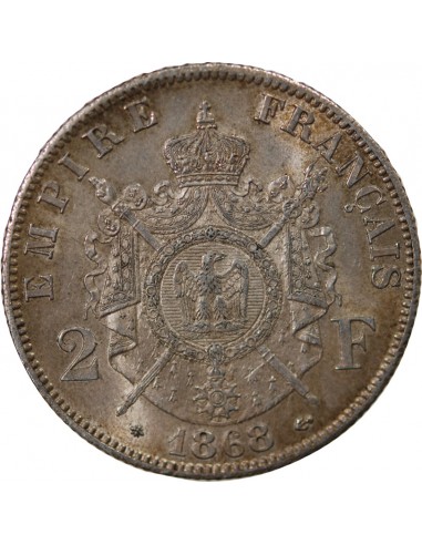 NAPOLEON III - 2 FRANCS TETE LAUREE ARGENT 1868 A PARIS