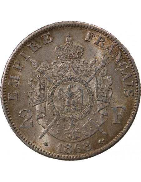 NAPOLEON III - 2 FRANCS TETE LAUREE ARGENT 1868 A PARIS