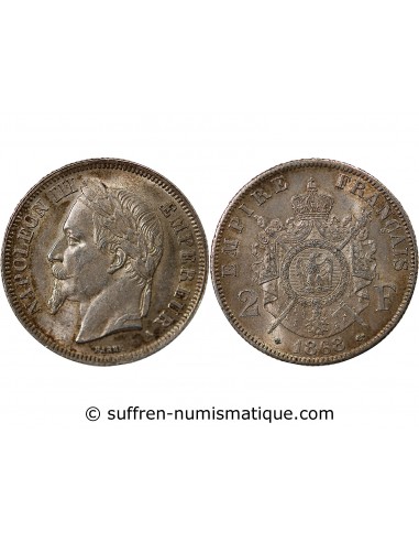 NAPOLEON III - 2 FRANCS TETE LAUREE ARGENT 1868 A PARIS