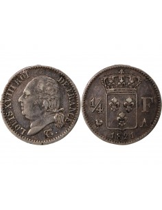 LOUIS XVIII - 1/4 FRANC ARGENT 1821 A PARIS 2