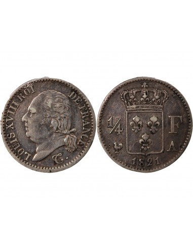 LOUIS XVIII - 1/4 FRANC ARGENT 1821 A PARIS