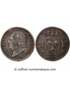 LOUIS XVIII - 1/4 FRANC ARGENT 1821 A PARIS