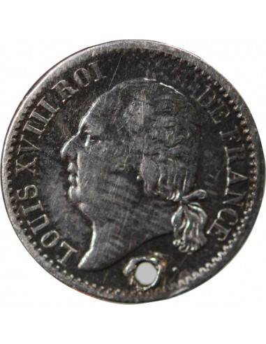 LOUIS XVIII - 1/4 FRANC ARGENT 1822 B ROUEN Trouée