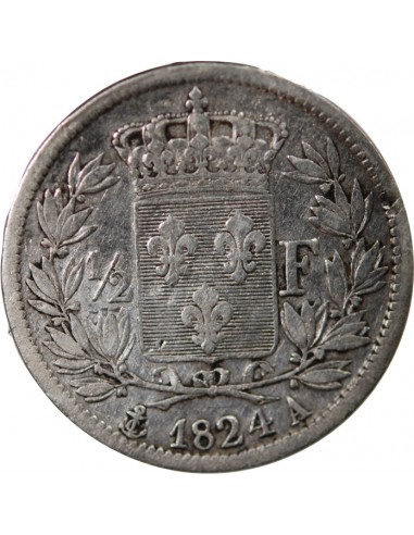 LOUIS XVIII - 1/2 FRANC ARGENT 1824 A PARIS