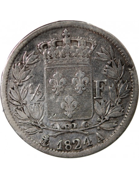 LOUIS XVIII - 1/2 FRANC ARGENT 1824 A PARIS