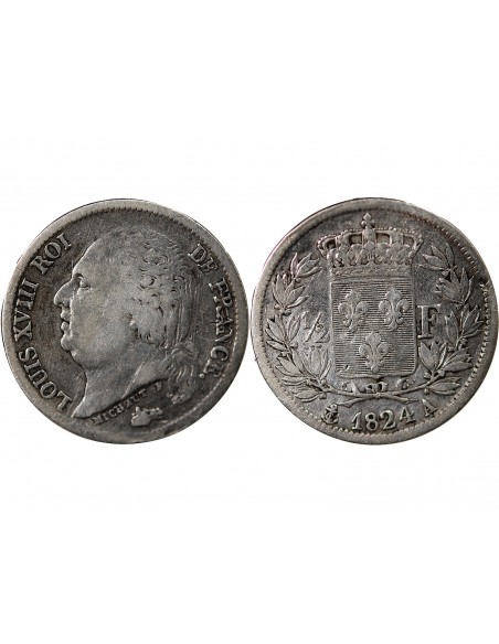 LOUIS XVIII - 1/2 FRANC ARGENT 1824 A PARIS