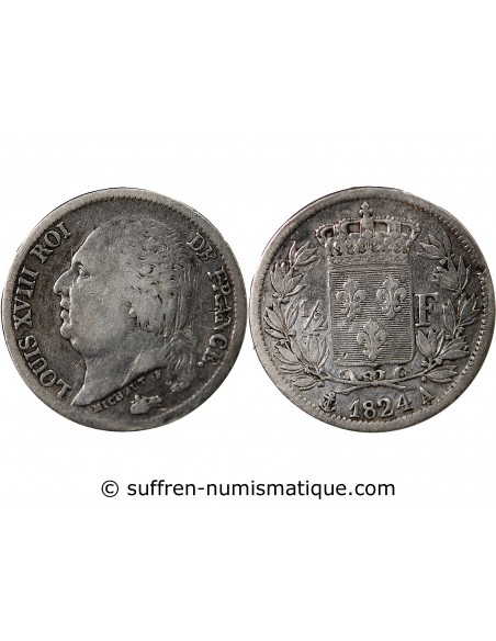 LOUIS XVIII - 1/2 FRANC ARGENT 1824 A PARIS