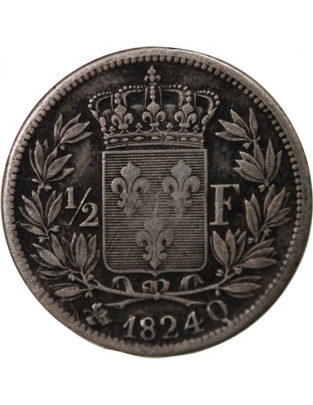 Louis XVIII 1/2 Franc Argent 1824 Q Perpignan