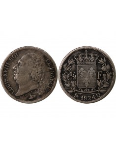 Louis XVIII 1/2 Franc Argent 1824 Q Perpignan 2