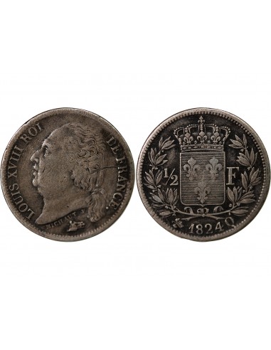 Louis XVIII 1/2 Franc Argent 1824 Q Perpignan