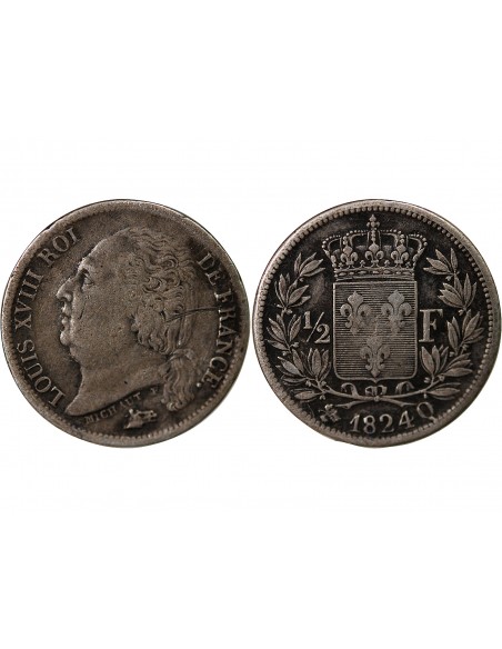 Louis XVIII 1/2 Franc Argent 1824 Q Perpignan